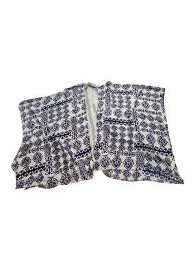 Elan White & Navy Open Front Kimono Cardigan With Crochet Detail O/S India